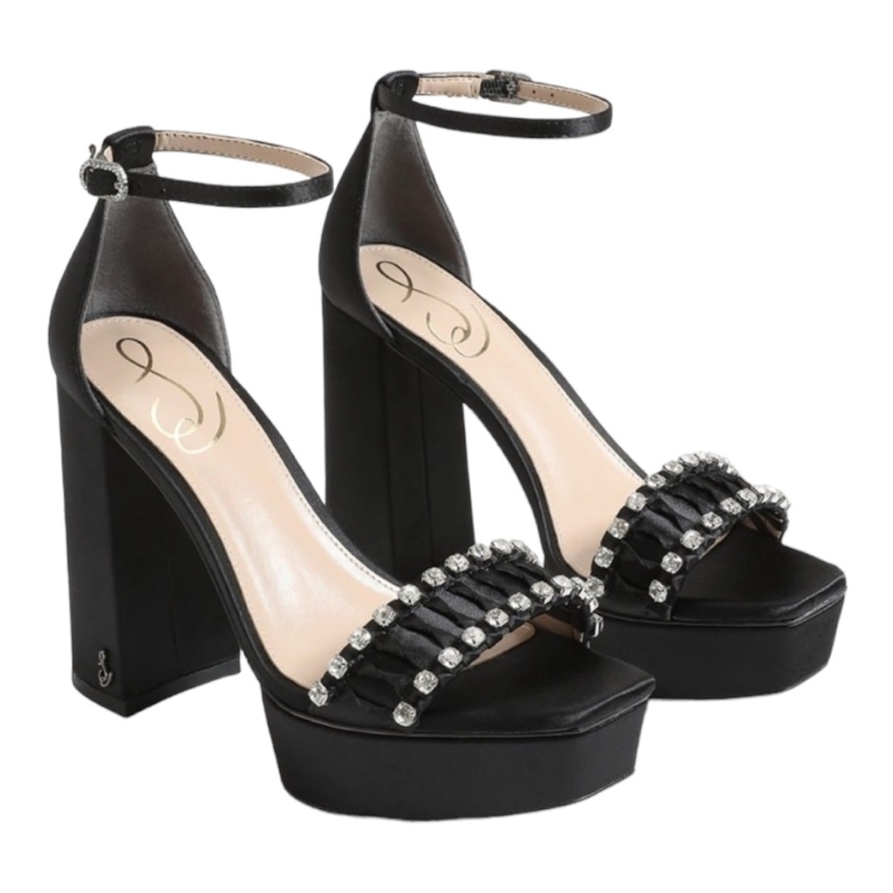 Sam Edelman Black Jeweled Platform Ankle-Strap Heels